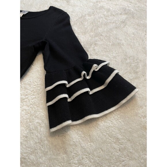 Dressbarn Womens Knitted Sweater Dress Size PM M Petite Black Ruffle Sleeve - Picture 5 of 9